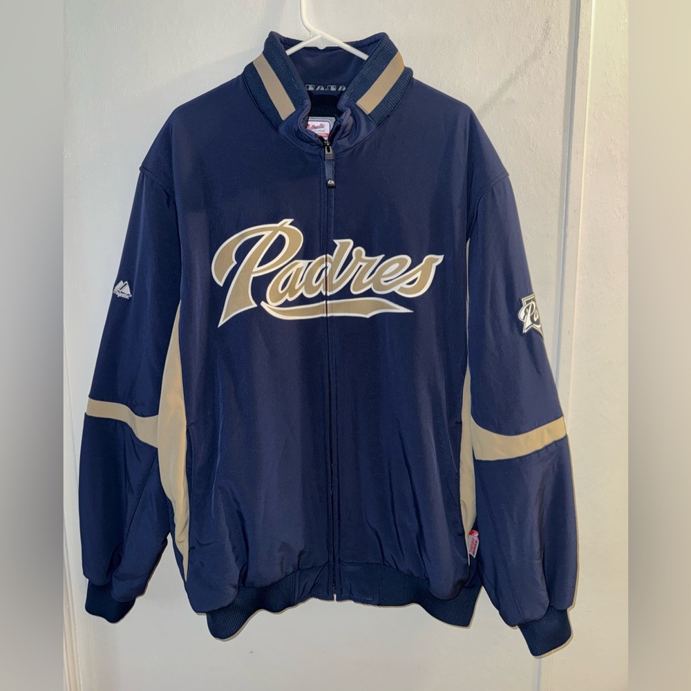 Majestic San Diego Padres On-Field Dugout Jacket + 2008 Ticket Stub Bundle